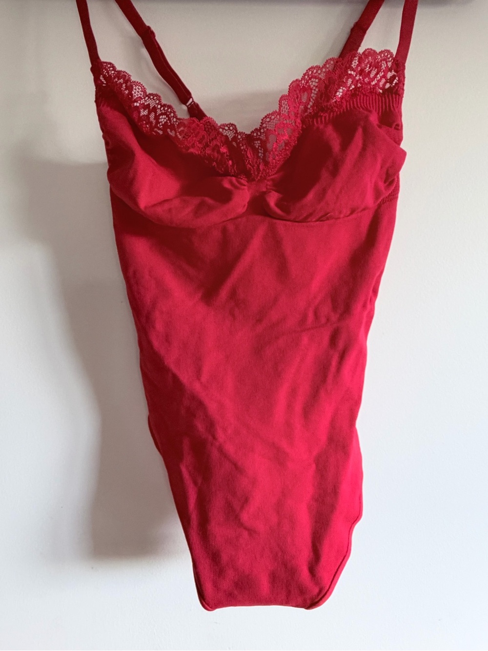 SKIMS Red Lace-Trim Camisole Bodysuit